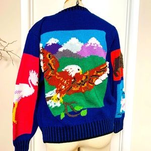 BEREK ANIMAL KNIT COLORFUL CARDIGAN VINTAGE 1989